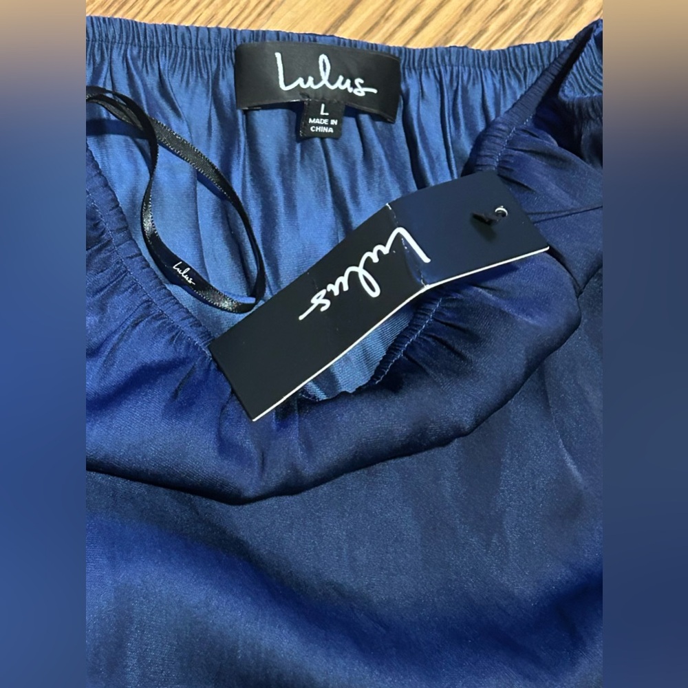 Lulus Catia Navy Blue Satin Strapless Romper‎ - Picture 6 of 11
